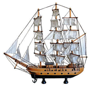 Model Sailing Shipon Black Background