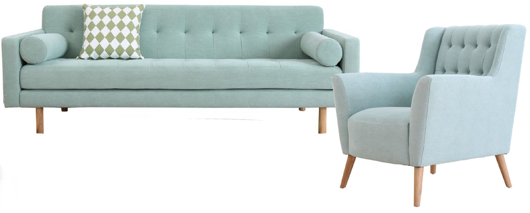 Modern Aqua Blue Sofaand Armchair Set