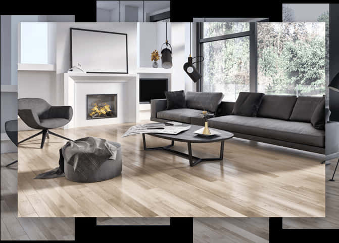 Modern Living Roomwith Wood Flooring