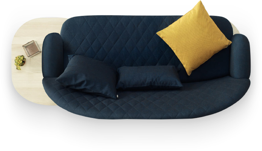 Modern Navy Sofawith Yellow Accent Pillow