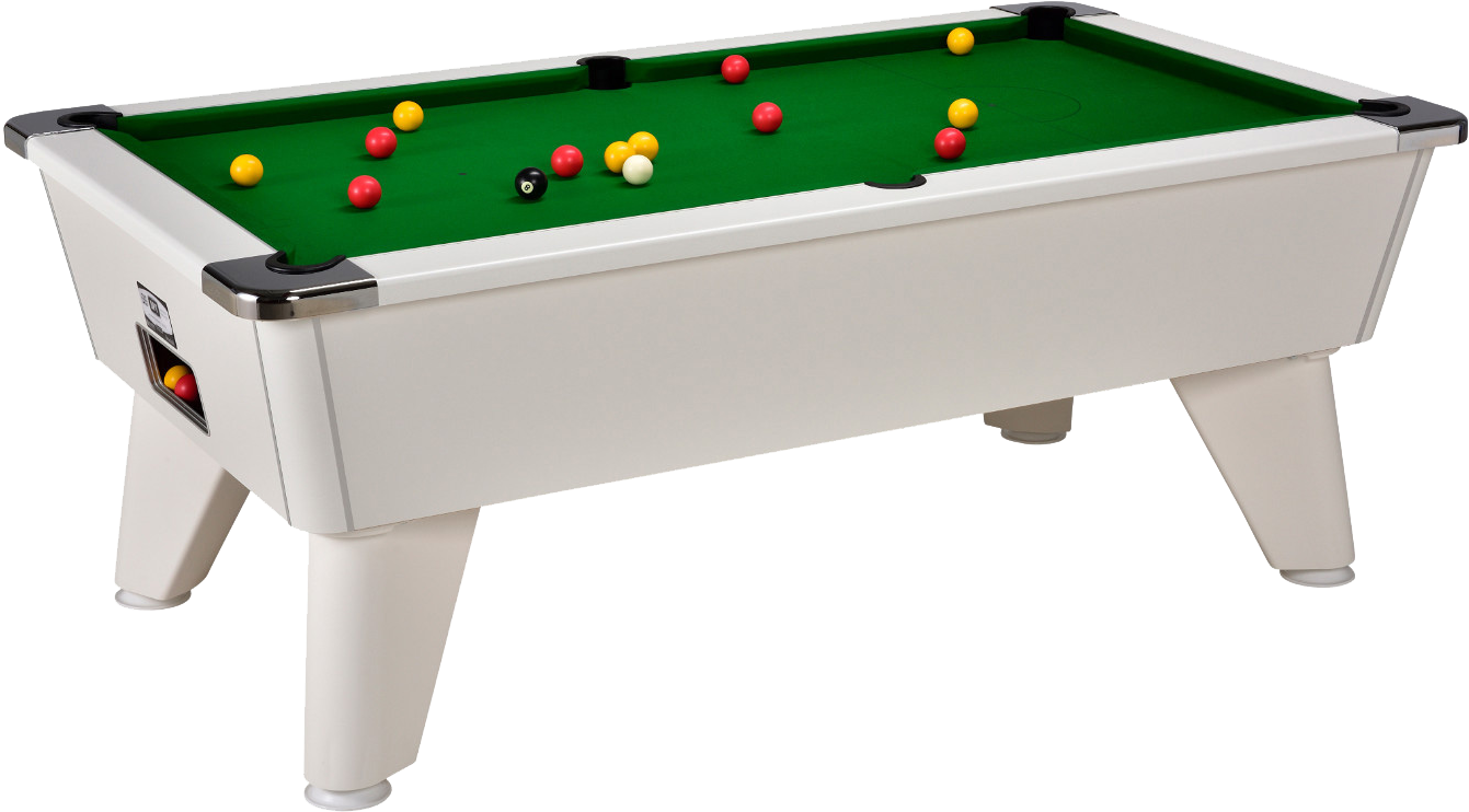 Modern White Pool Table With Balls Set Up