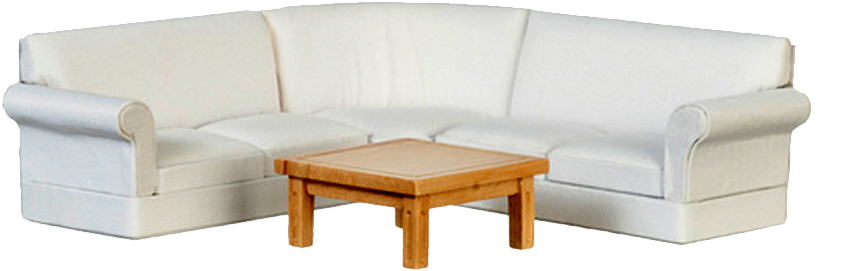 Modern White Sofaand Wooden Coffee Table