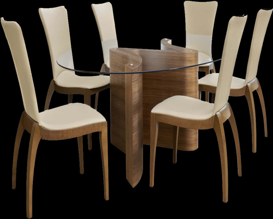 Modern Wooden Dining Setwith Glass Top