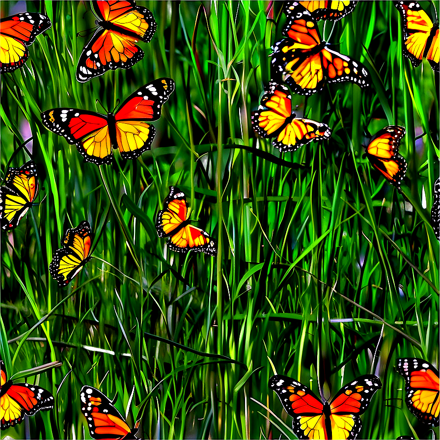 Monarch Butterflies In Grass Png Jnf1