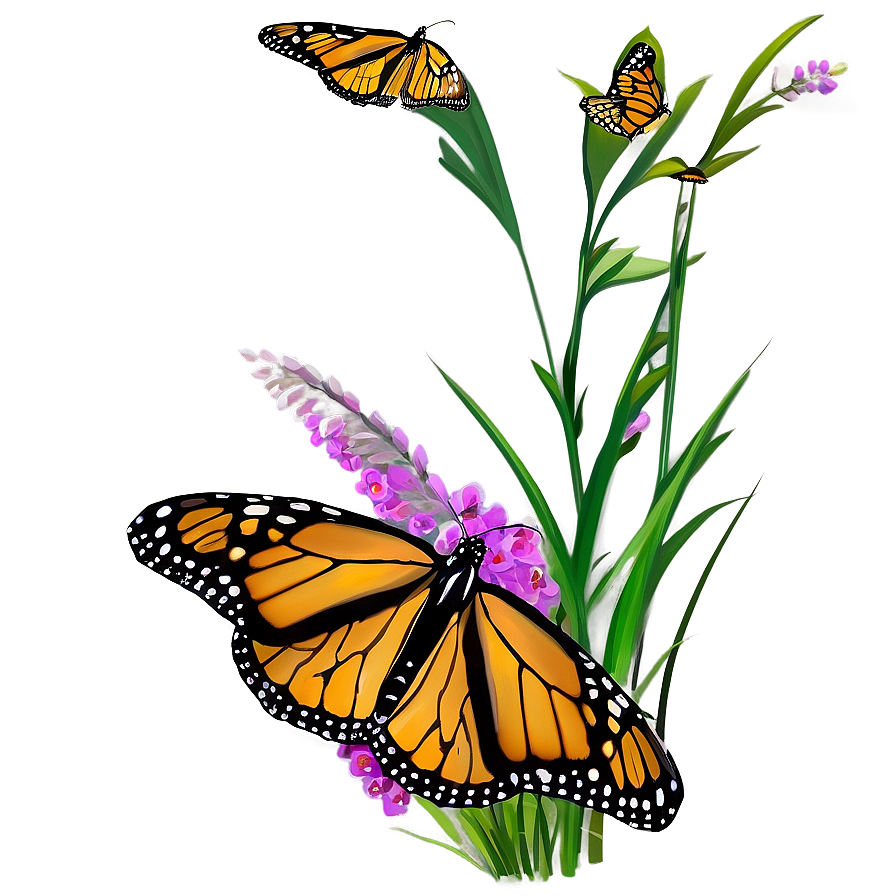 Monarch Butterflies In Grass Png Nqc25