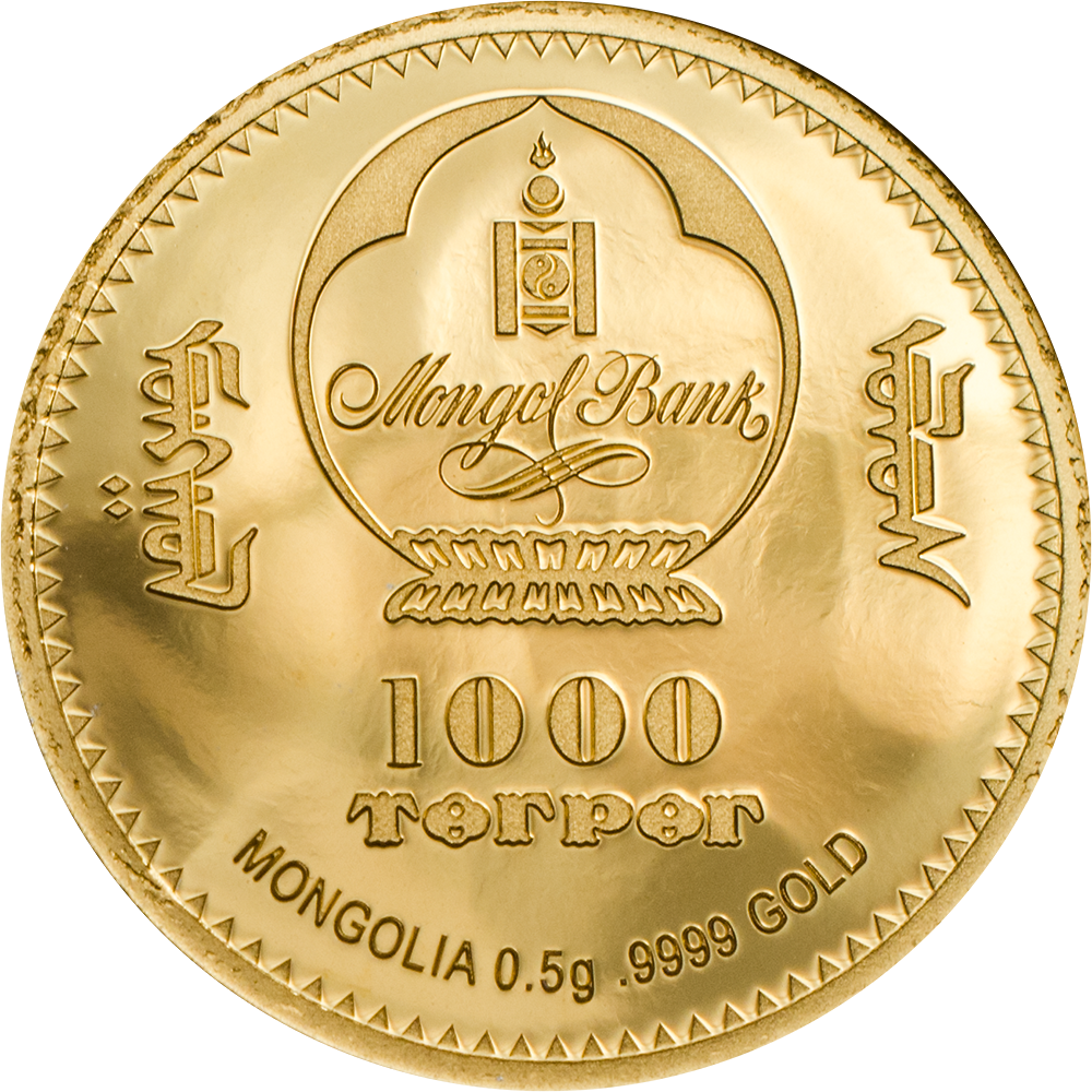 Mongolian1000 Tugrik Gold Coin