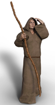 Monk_with_ Staff_in_ Hooded_ Robe