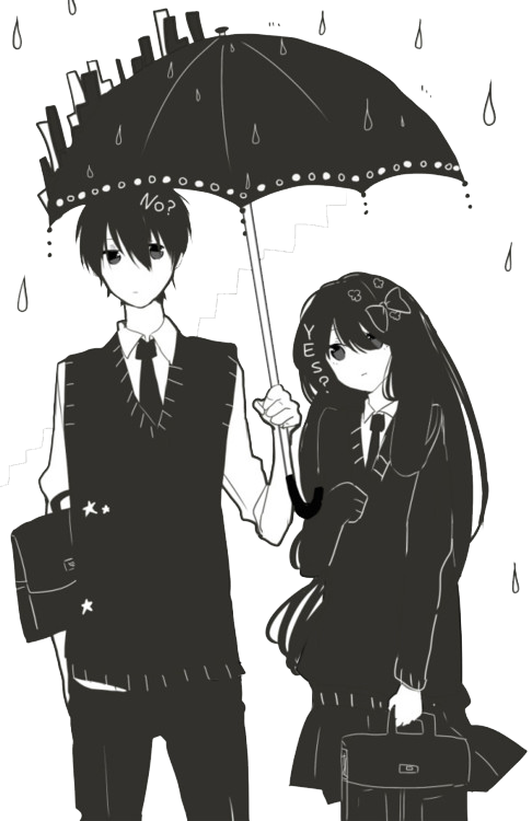 Monochrome Anime Couple Umbrella Rain