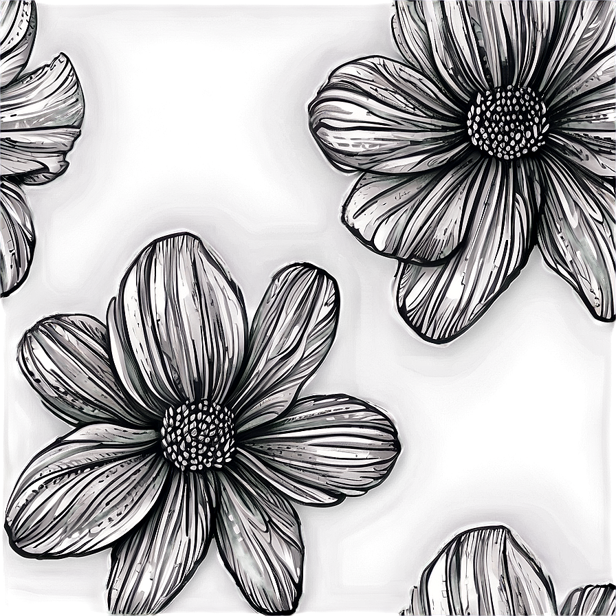 Monochrome Flower Doodle Png Cam71