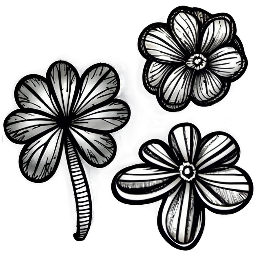 Monochrome Flower Doodle Png Qxv