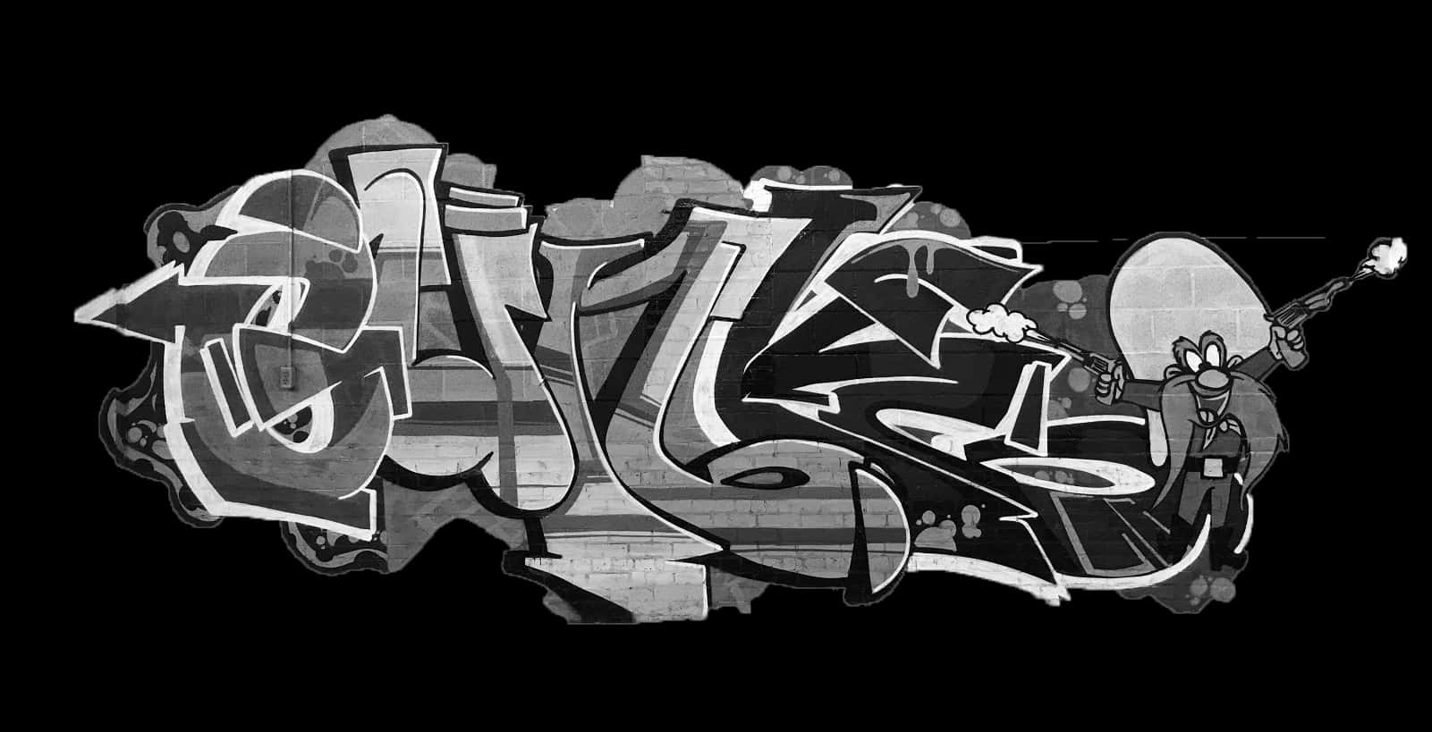 Monochrome_ Graffiti_ Art_with_ Character