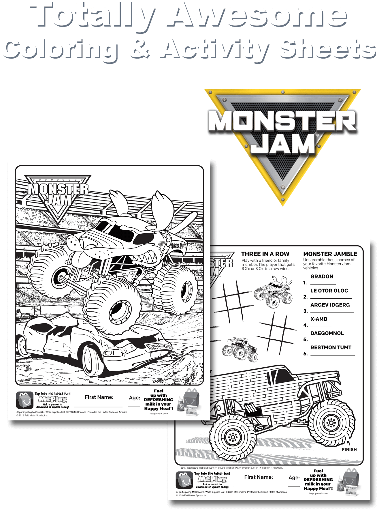 Monster Jam Coloring Activity Sheets Happy Meal