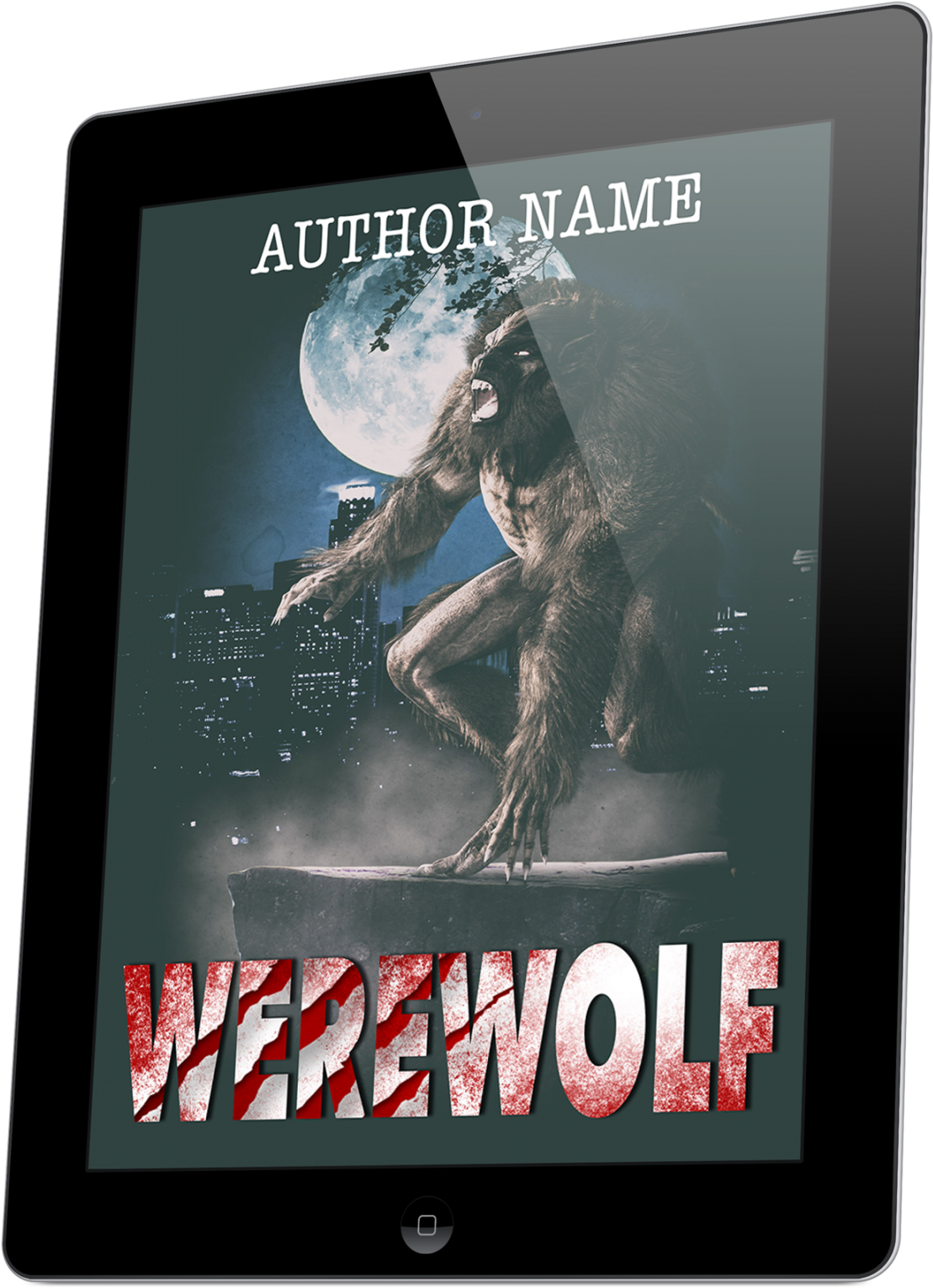 Moonlit Werewolf Cityscape Book Cover