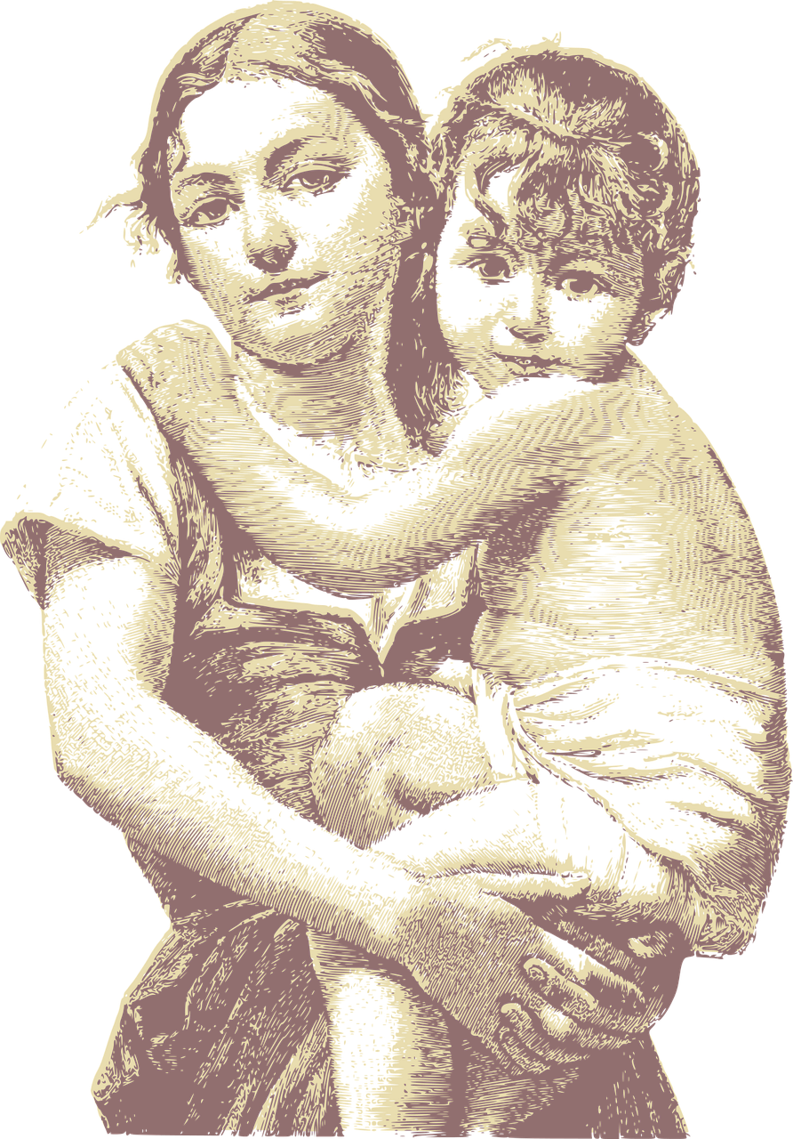 Mother Child Embrace Artistic Rendering