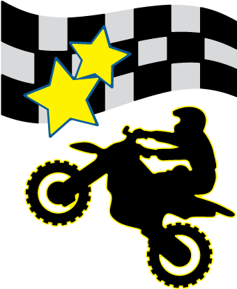 Motocross Silhouette Jumping Stars Checkered Flag