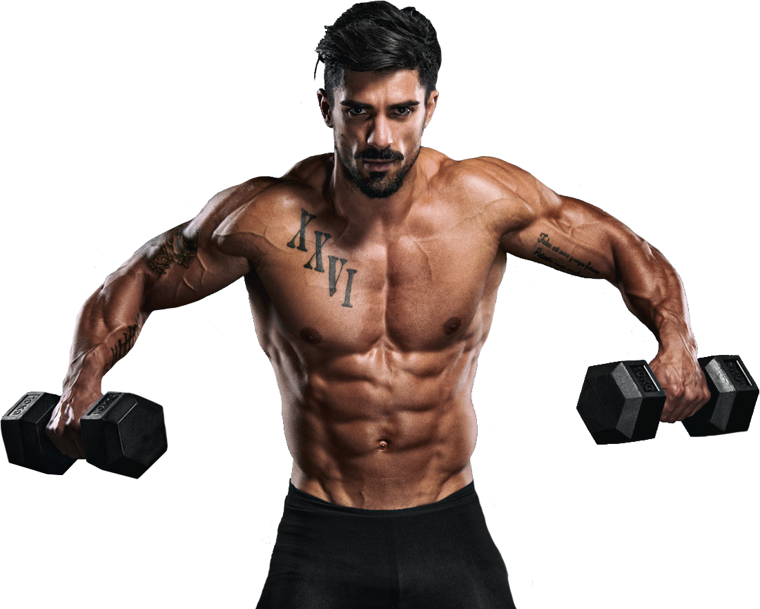 Muscular Man Lifting Dumbbells