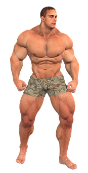 Muscular Man Posing Camouflage Shorts