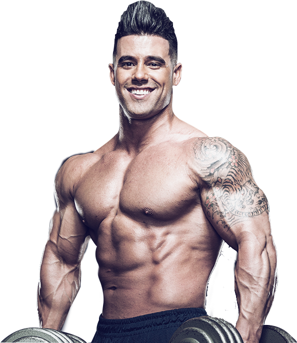 Muscular Man With Tattoo Holding Dumbbells