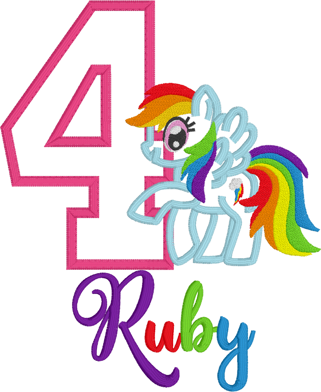 My Little Pony Rainbow Dash Number4 Birthday Embroidery