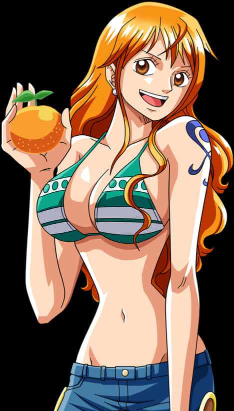 Nami One Piece Anime Character With Orange