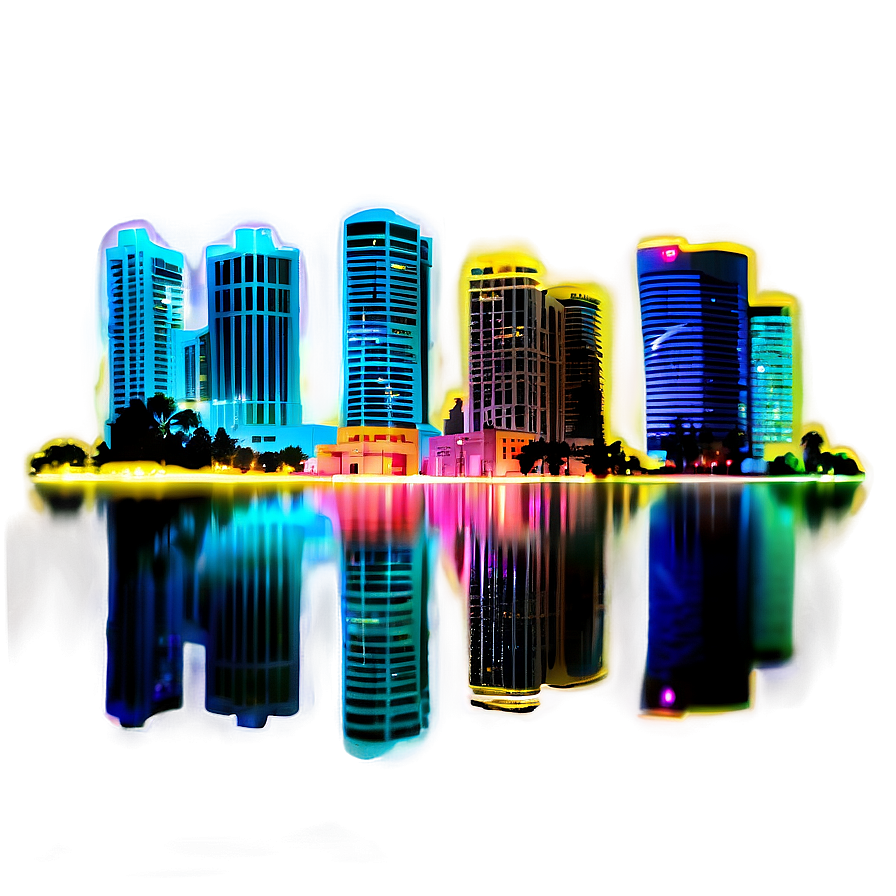 Neon Lights Miami Skyline Png 88