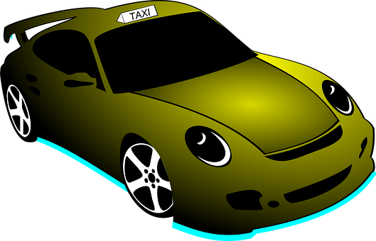 Neon Lit Taxi Cartoon