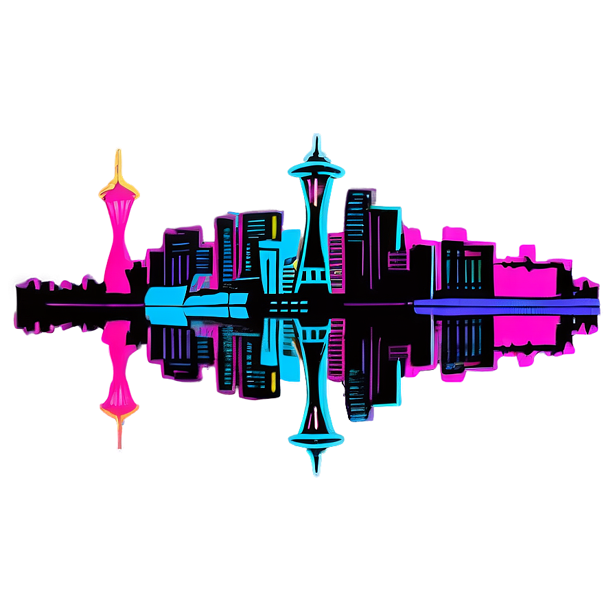 Neon Seattle Skyline Artwork Png Yxg