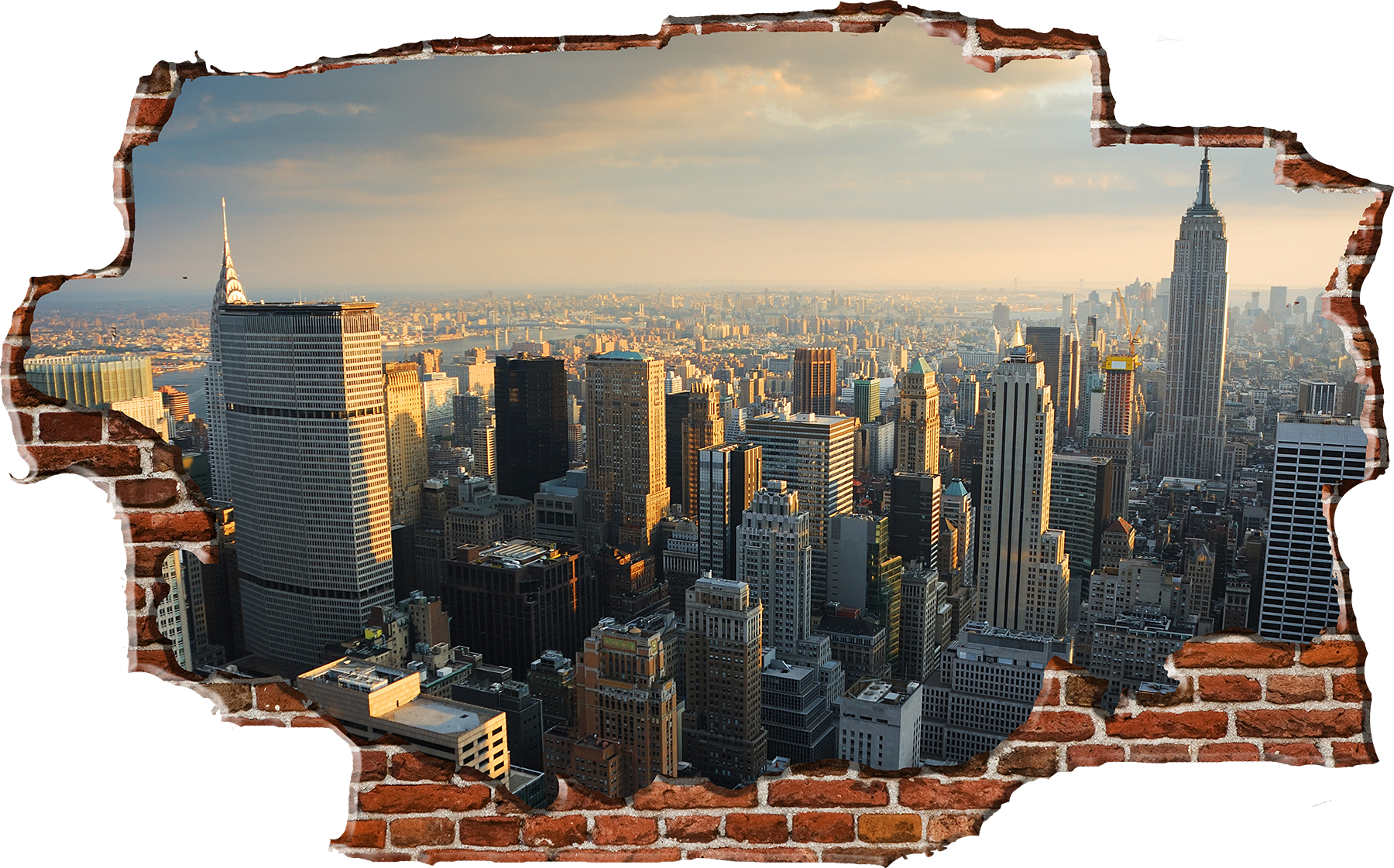 New_ York_ City_ Skyline_ View_ Through_ Brick_ Wall