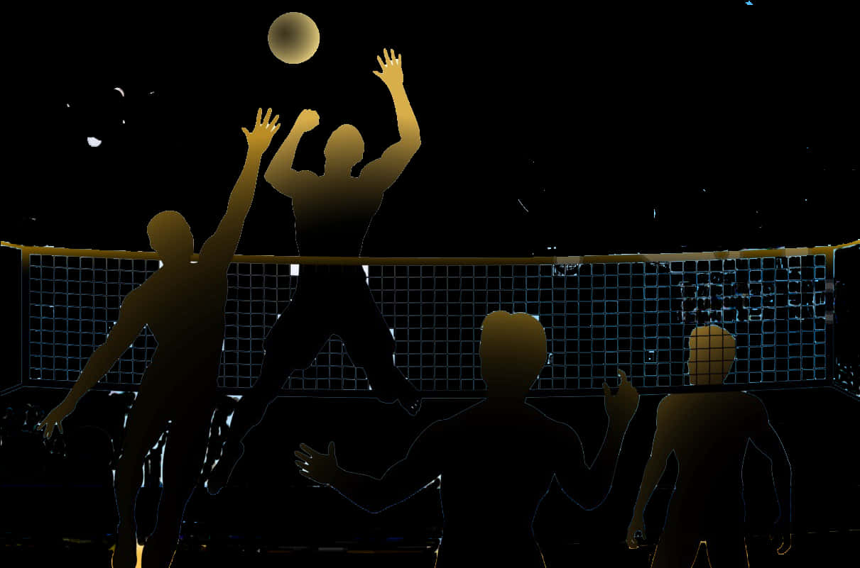 Nighttime Beach Volleyball Silhouettes