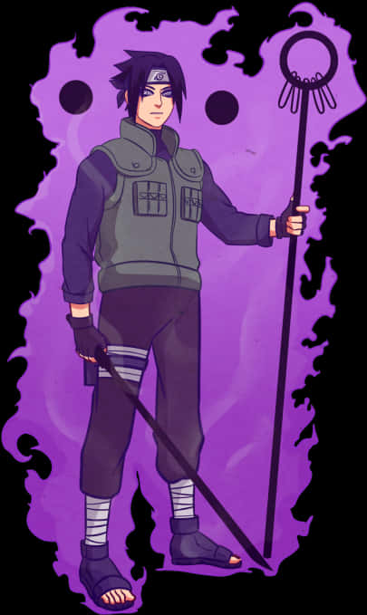 Ninjawith Staffand Purple Aura