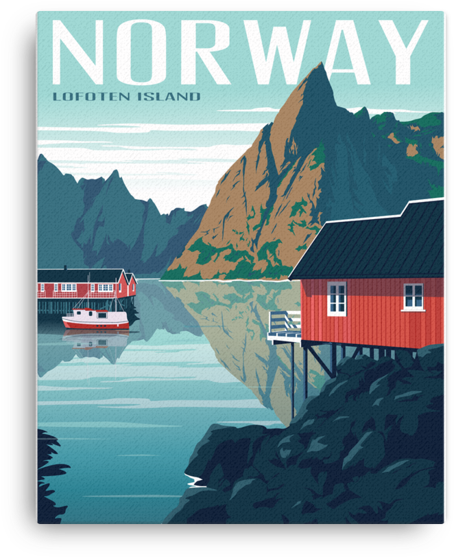 Norway Lofoten Islands Vintage Travel Poster