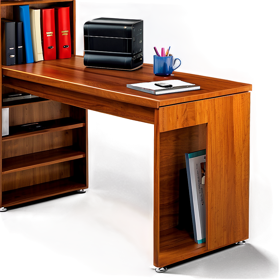 Office Table With Bookshelf Png Fnk