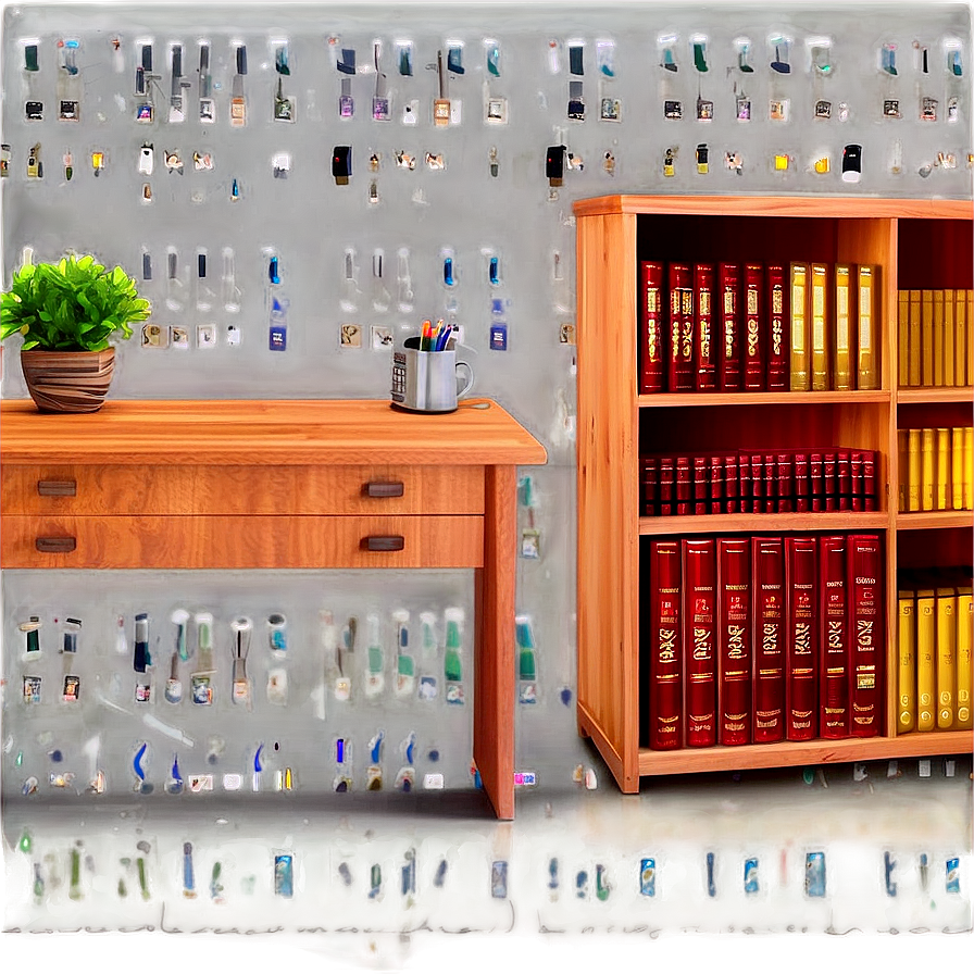 Office Table With Bookshelf Png Uki