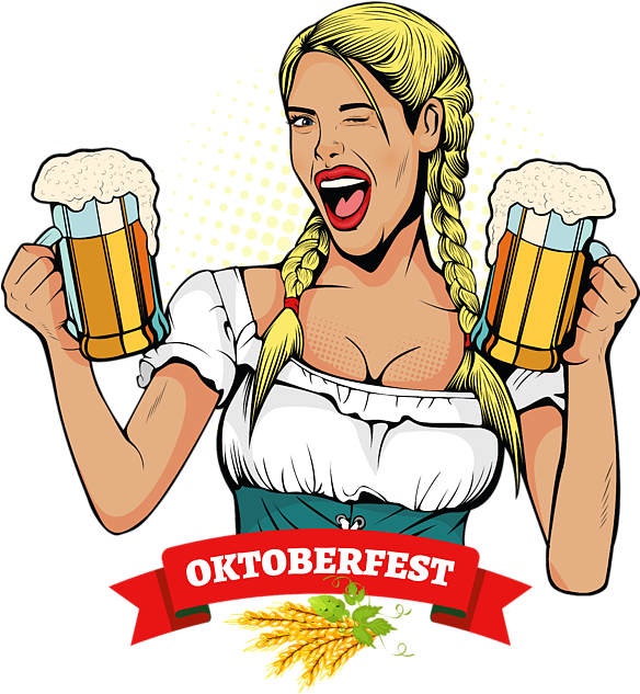 Oktoberfest Celebration Cartoon Woman Holding Beers