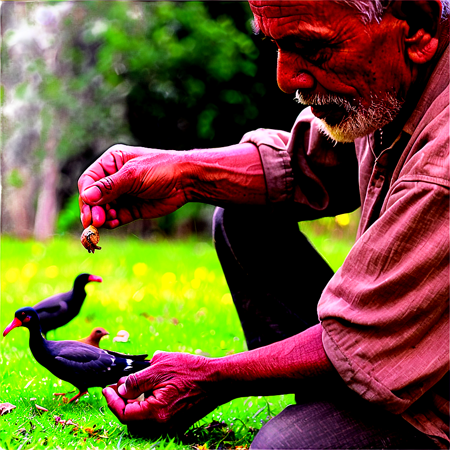 Old Man Feeding Birds Png Auw