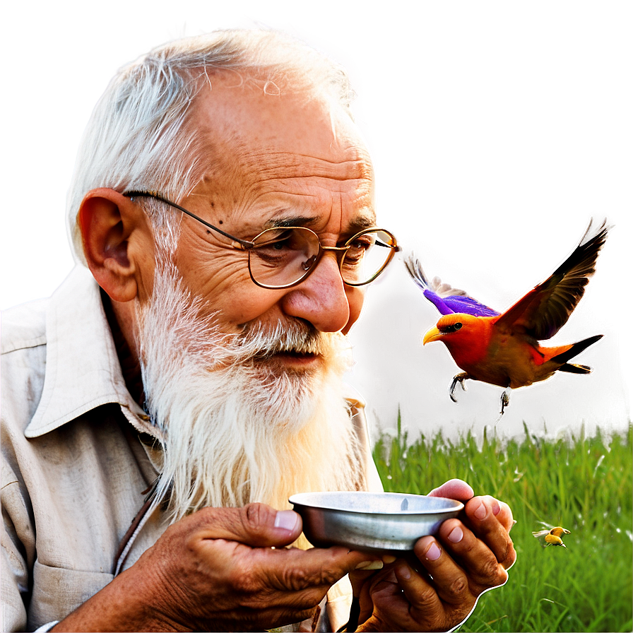 Old Man Feeding Birds Png Mhb4