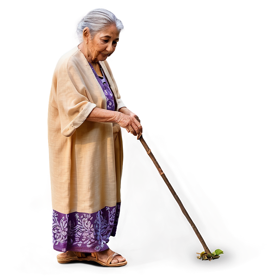 Old Woman With Walking Stick Png 68