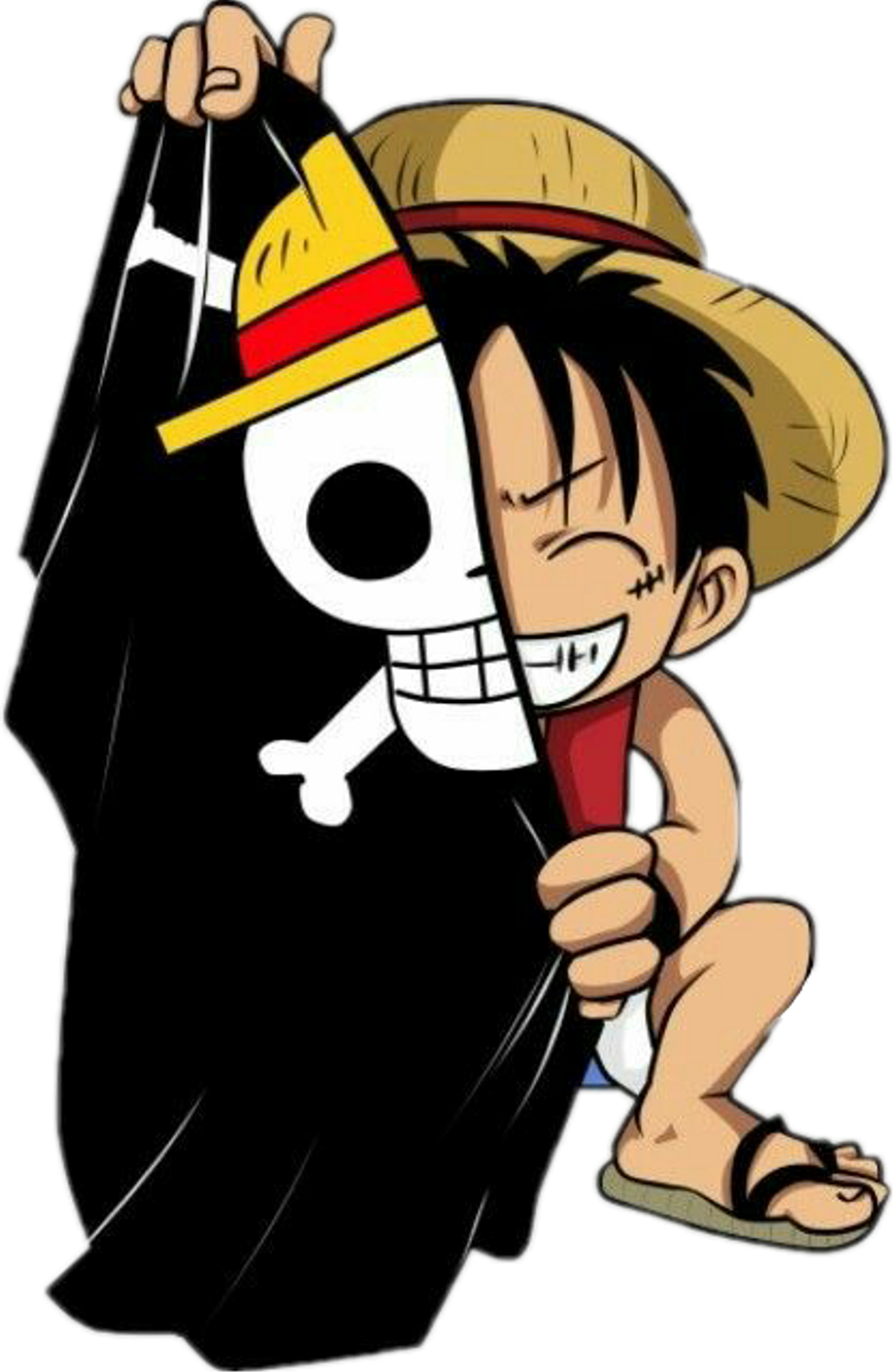 One Piece Luffy With Flag Cartoon