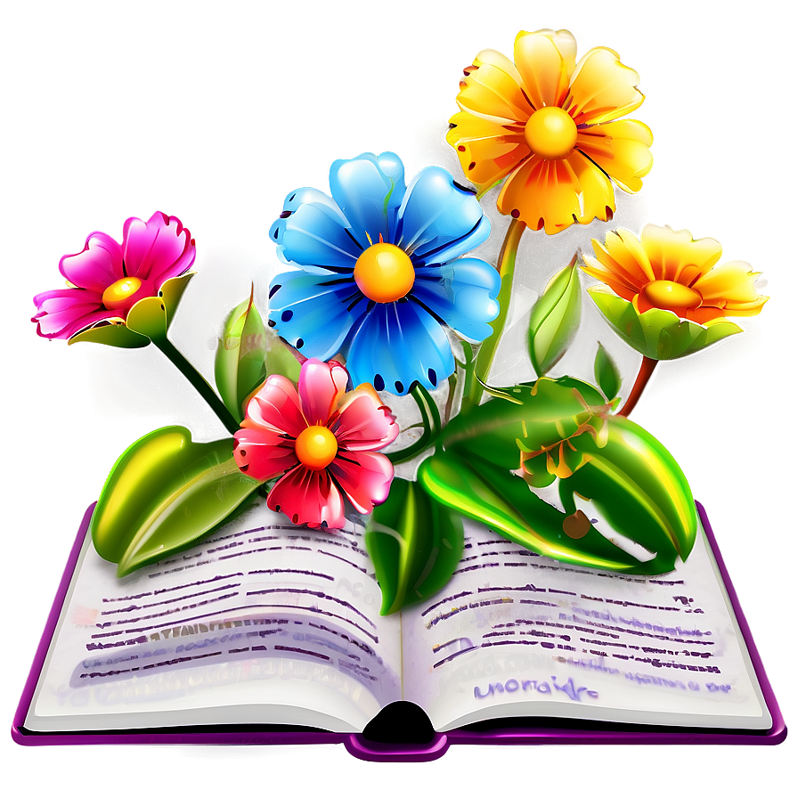 Open Book With Flowers Png Nqp53