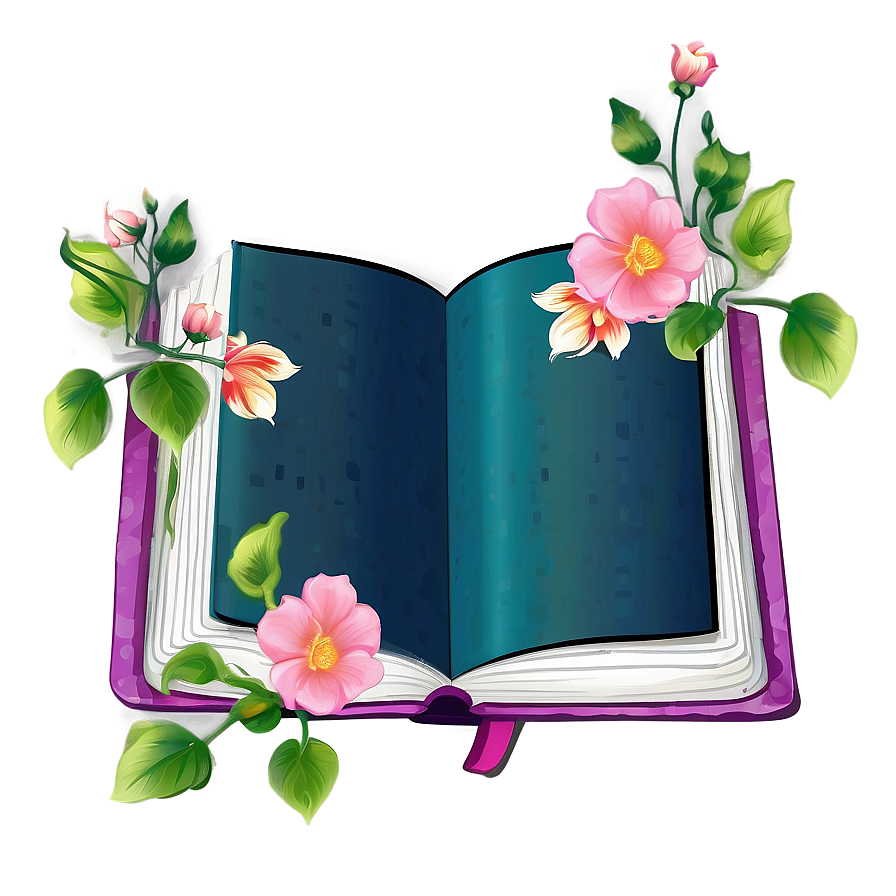 Open Book With Flowers Png Pps10