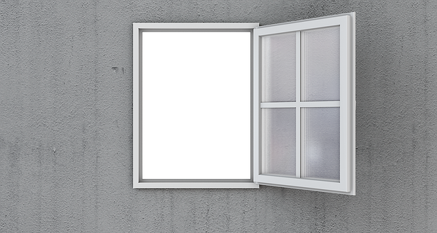 Open Window Against Gray Wall