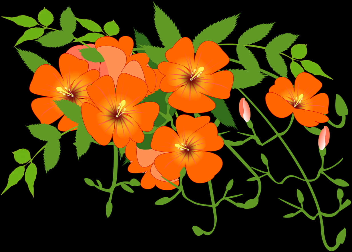 Orange Floral Vine Illustration