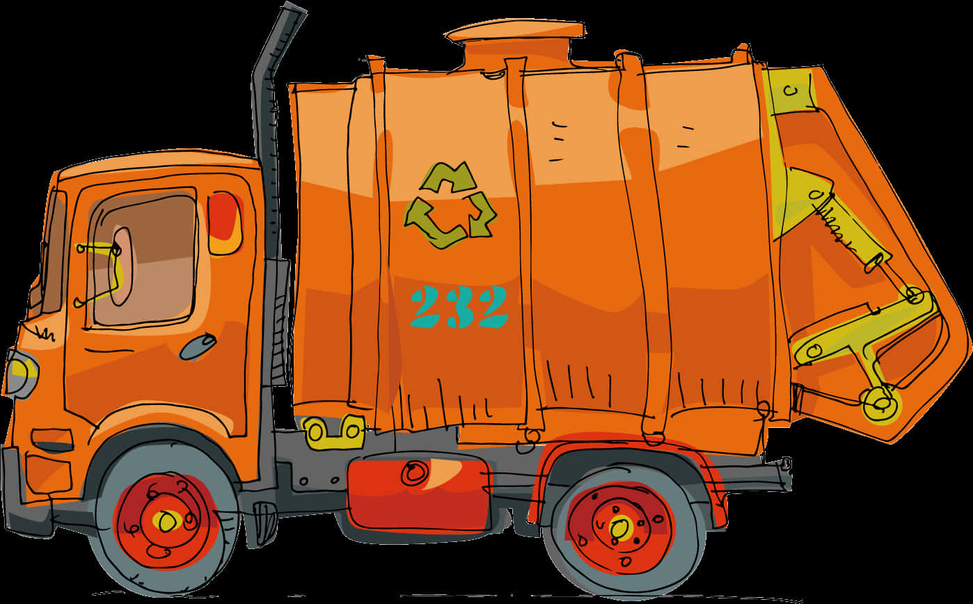 Orange Recycling Truck Illustration