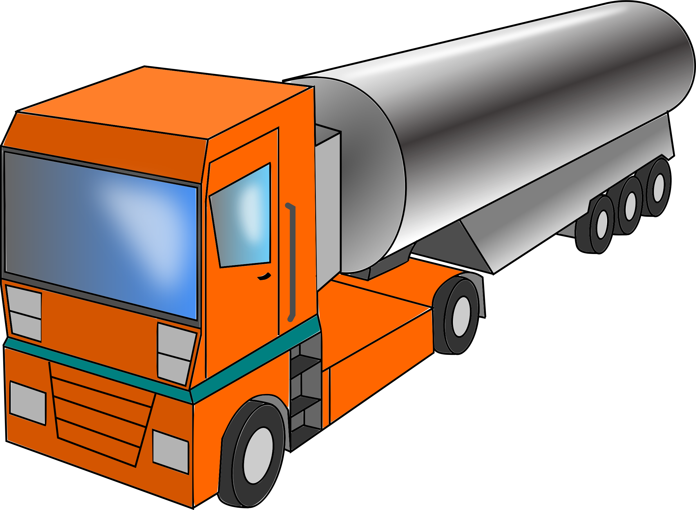 Orange Semi Truckwith Tanker Trailer