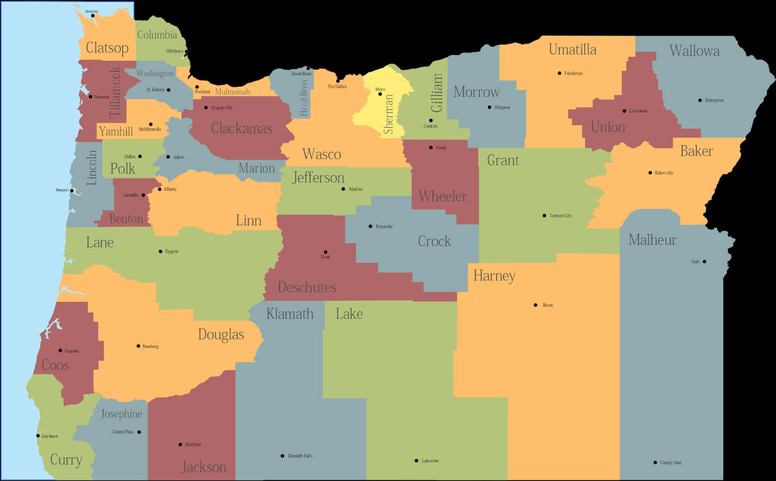 Oregon County Map Color Coded