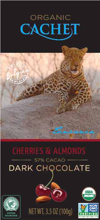 Organic Cachet Cherries Almonds Dark Chocolate Packaging