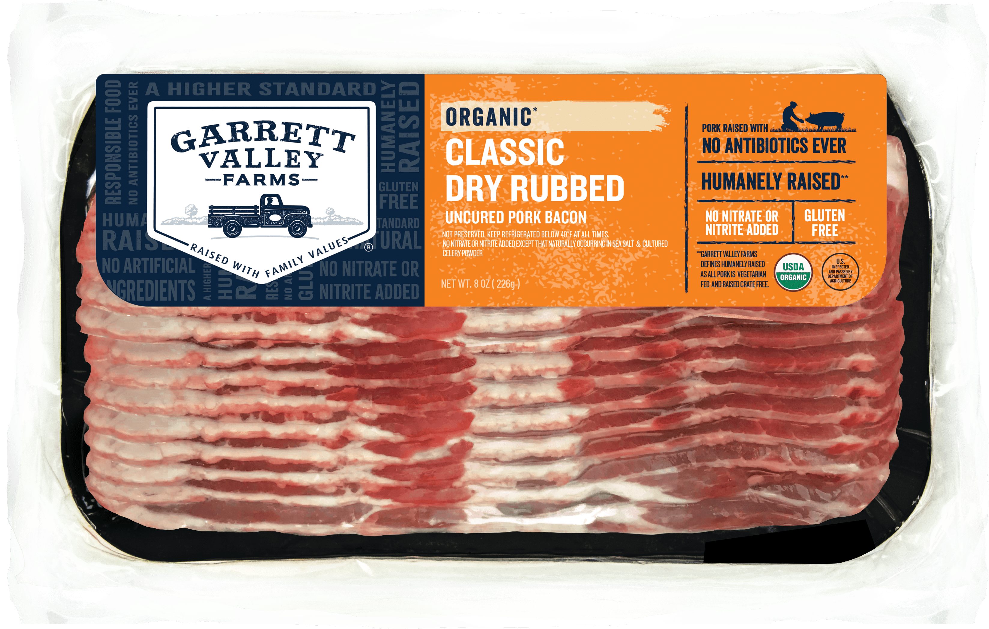 Organic Dry Rubbed Uncured Bacon Package