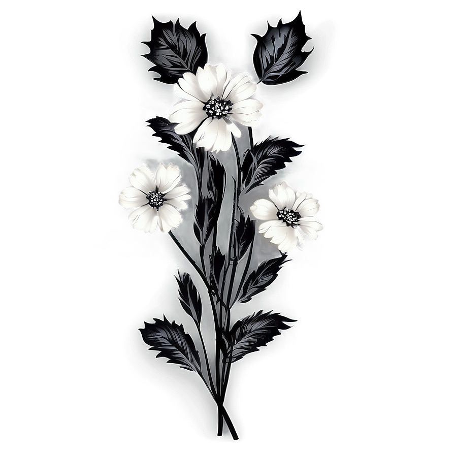 Ornamental Black White Flowers Png Oma