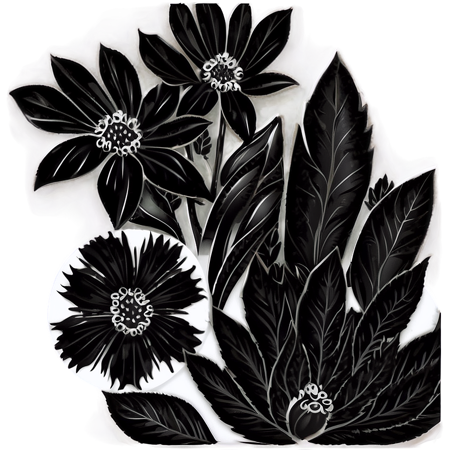 Ornamental Black White Flowers Png Vfi53