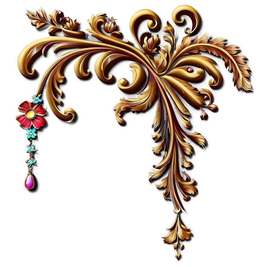 Ornate Floral Corner Decoration Png 8